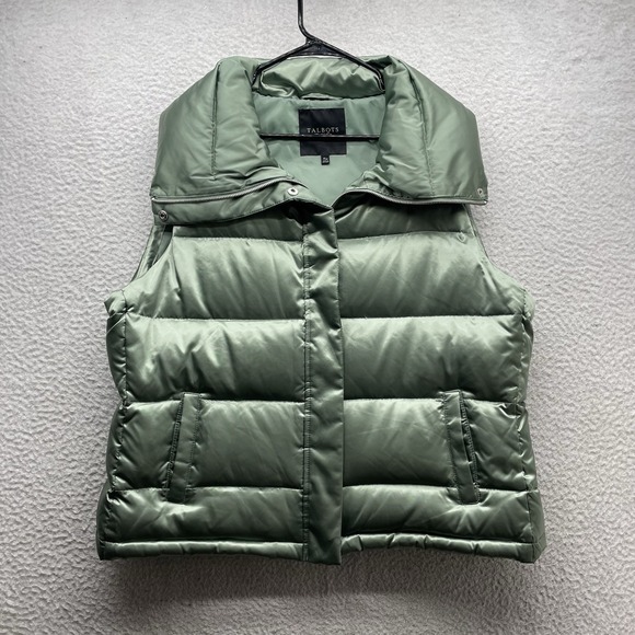 Talbots Puffer Vest Womens XL Petite Duck Down Green Metallic Futuristic Gorp - Picture 2 of 10